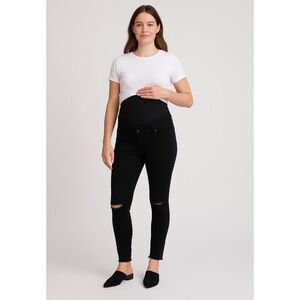 Blanqi Maternity Denim Jeans Black Skinny Over-Belly Panel Distressed Size 14